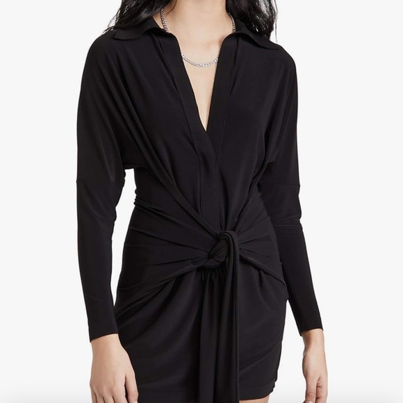 Norma Kamali Women's Mini Tie Front Dress, Black, S - Picture 1 of 4